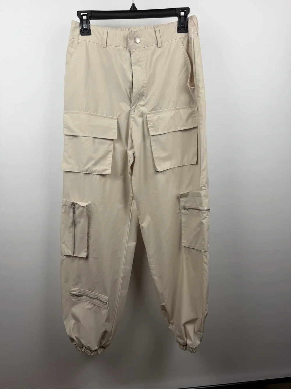 Beige Utility Cargo Joggers for Women - Picture 3 of 8
